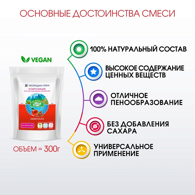 ИММУННАЯ композиция для кислородных коктейлей на фруктозе №41, 300 гр.